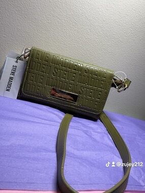 Steve Madden Olive Green Embossed Logo Crossbody
